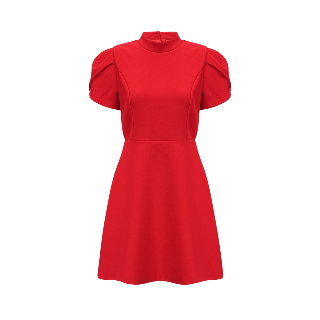 Anna red petal-sleeve cut-out bow mini dress