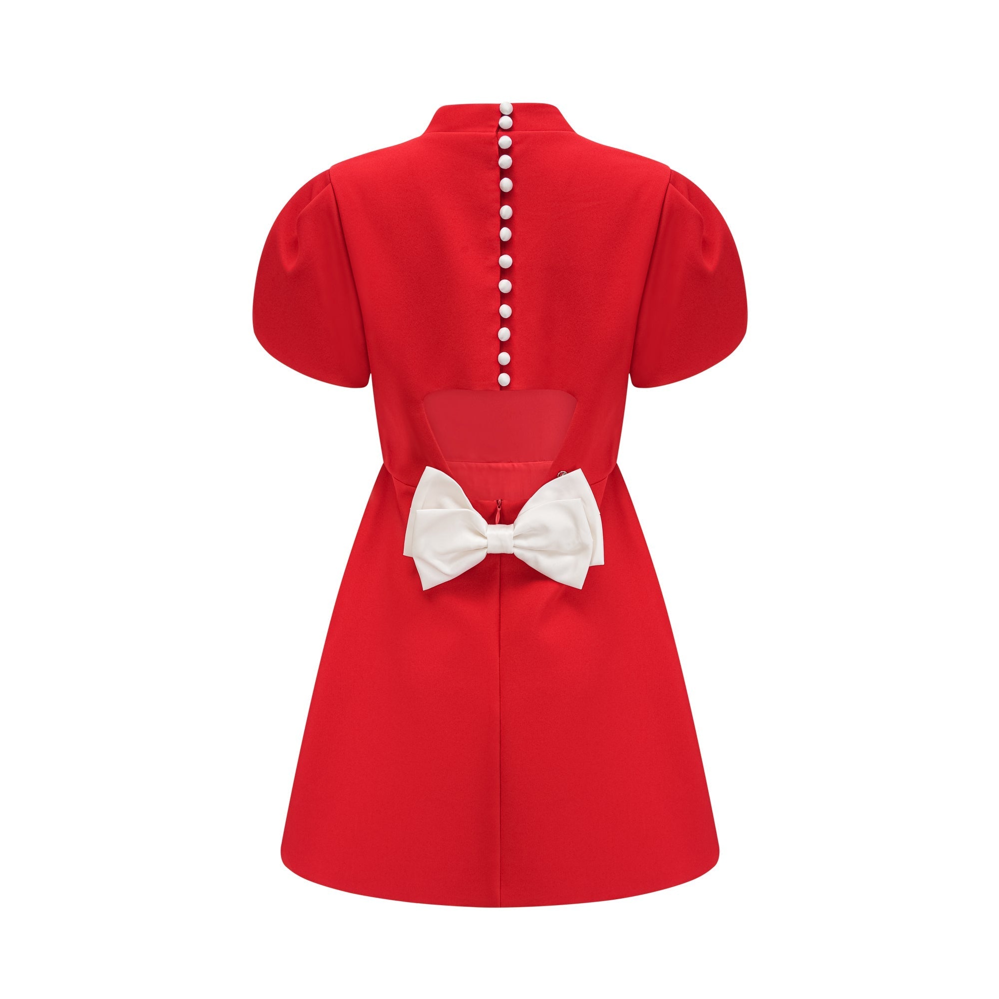 Anna red petal-sleeve cut-out bow mini dress