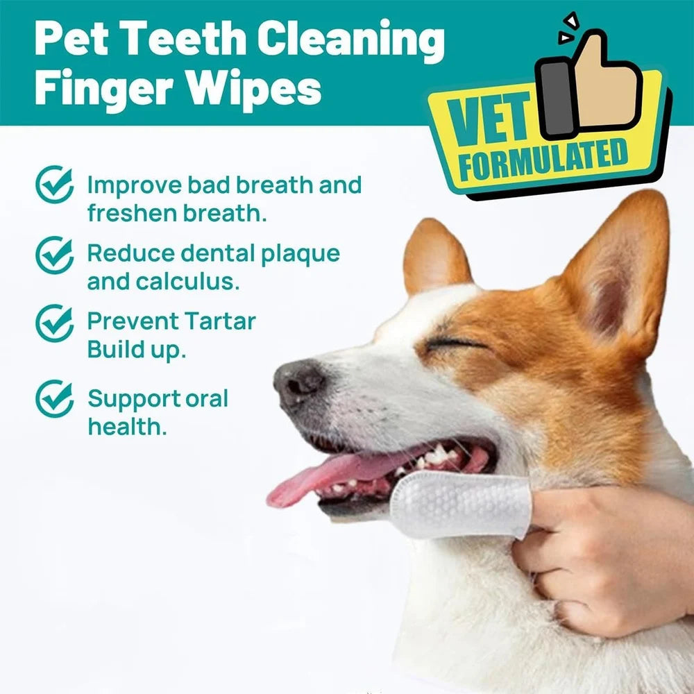 Pet Dental Finger Wipes for Dogs and Cats, 50 Count, Teeth Cleaning and Plaque Control