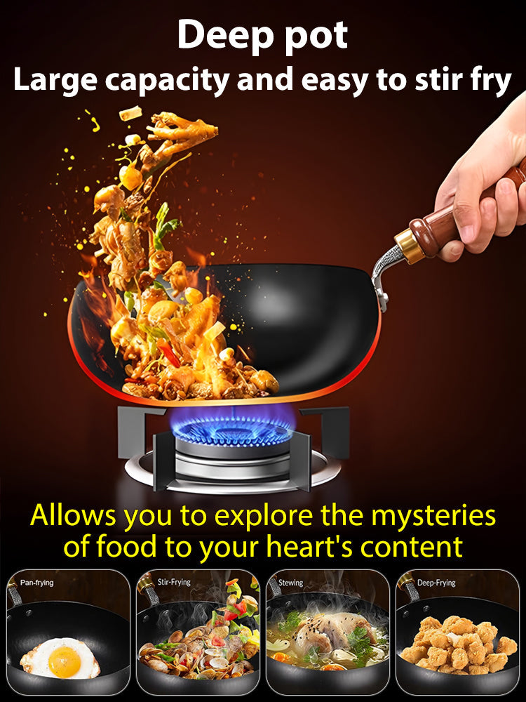 【Japanese Handcrafted 🛡️ with lid】Heirloom Quality Iron Wok 🇯🇵 | 100% PFOS Free Zero Coating | Lifetime Durable 🍳🪶