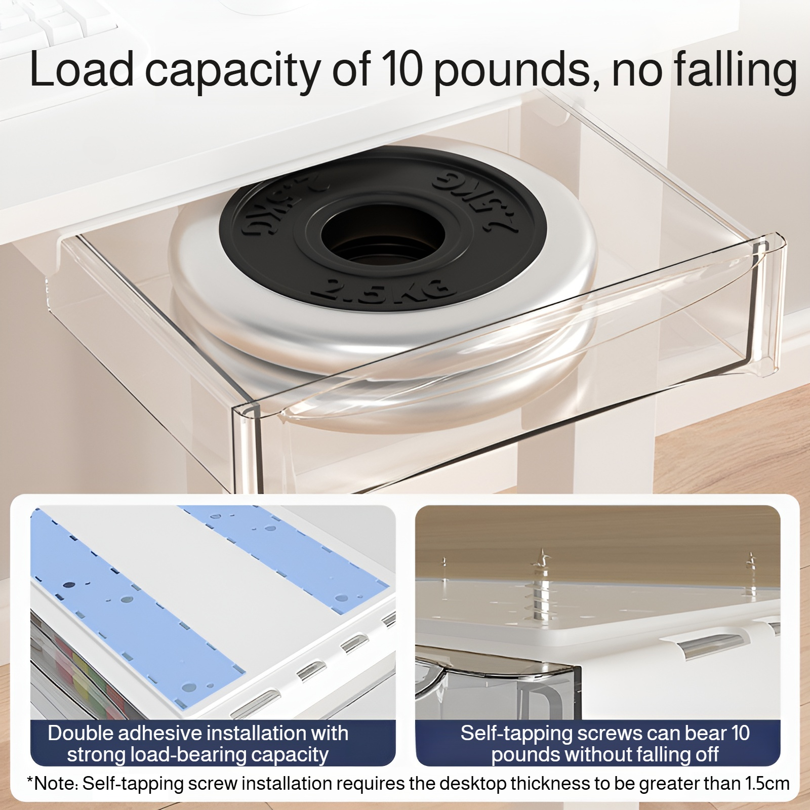 No-Drill Under-Desk Storage Drawer