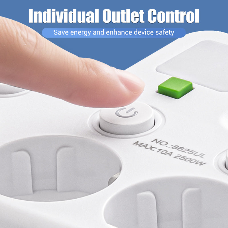 EU-4 Socket, Multi-Port Wall Socket with Independent Switch and Small Night Light Adapter