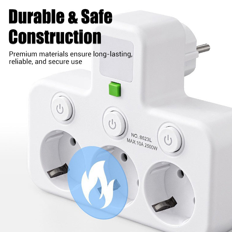EU-4 Socket, Multi-Port Wall Socket with Independent Switch and Small Night Light Adapter