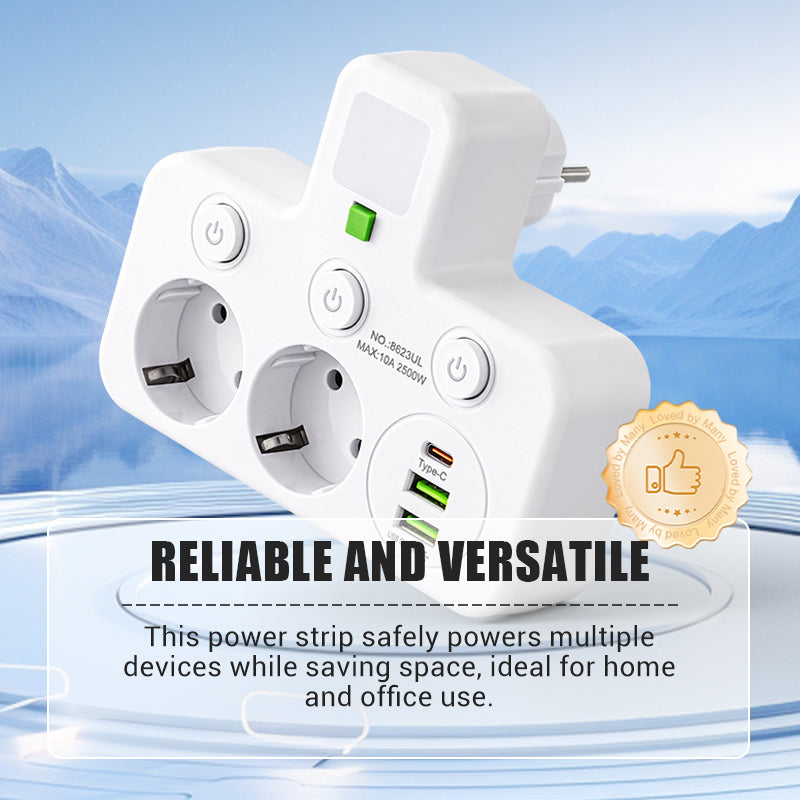 EU-4 Socket, Multi-Port Wall Socket with Independent Switch and Small Night Light Adapter