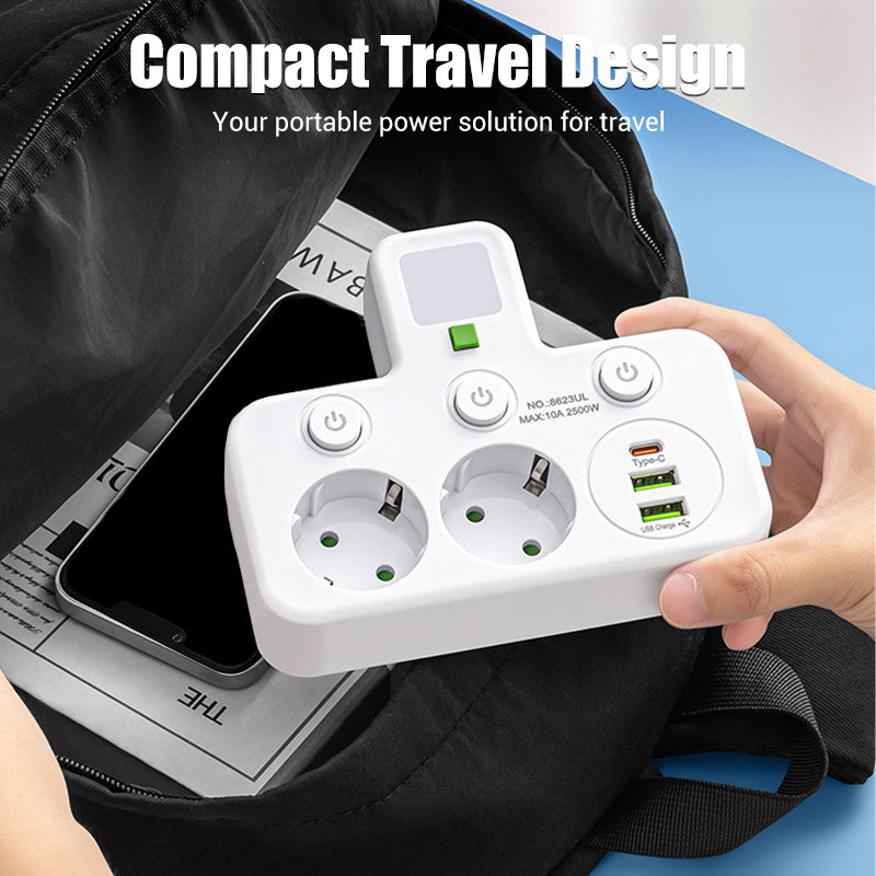 EU-4 Socket, Multi-Port Wall Socket with Independent Switch and Small Night Light Adapter